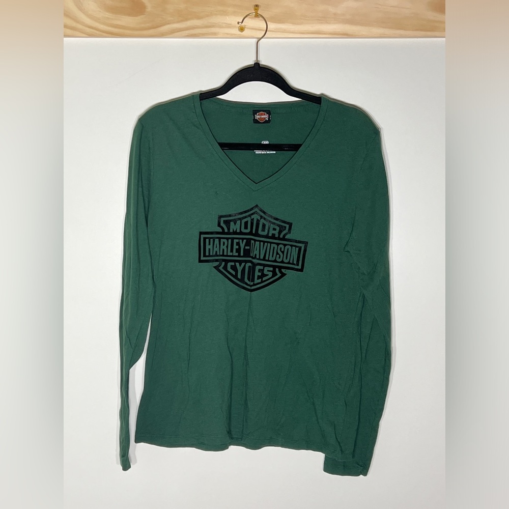 Harley Davidson V-neck Long Sleeve‎ T-shirt Women Size Large